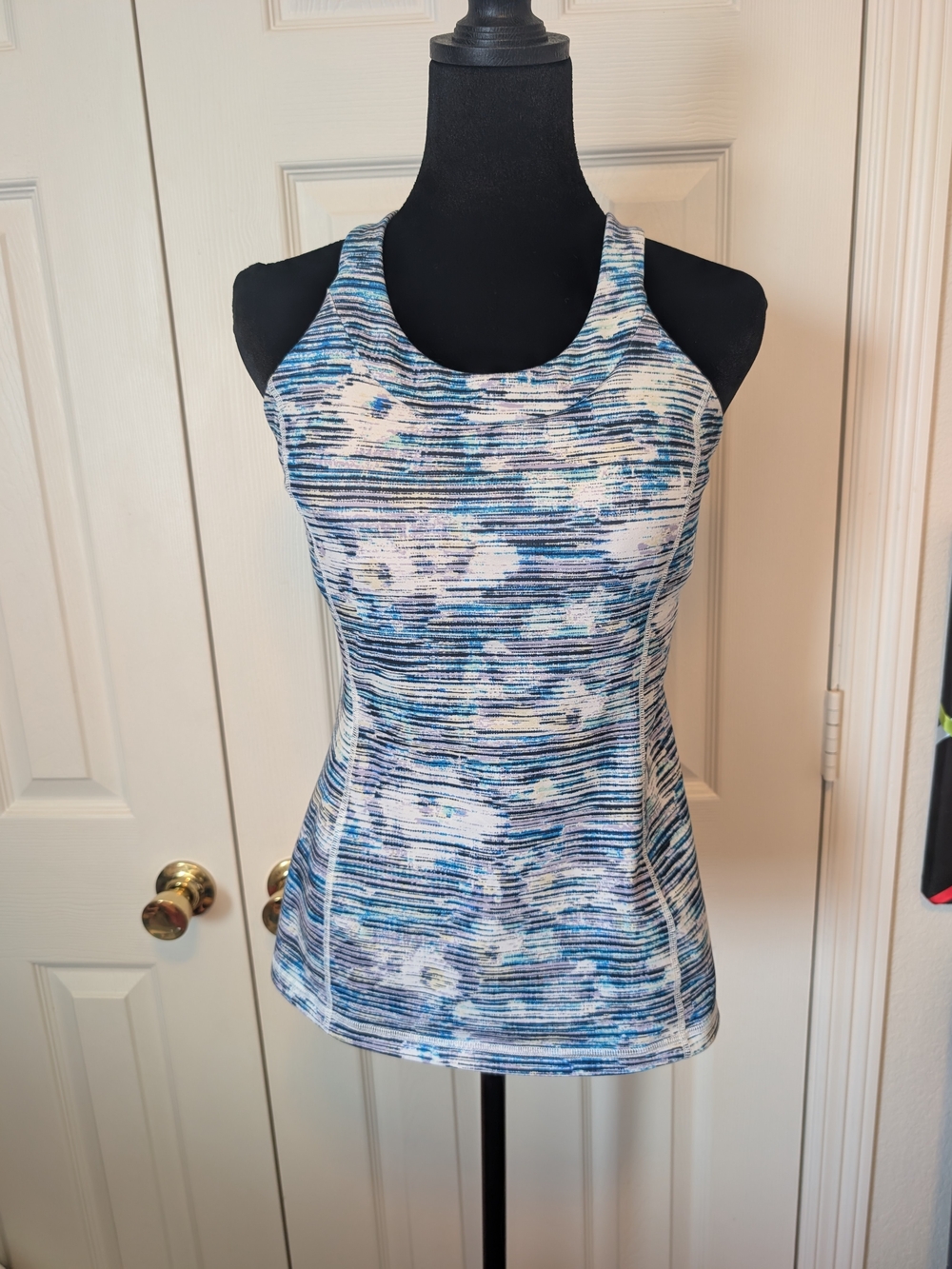 lululemon athletica Blue and White Striped Floral Racerback Tank